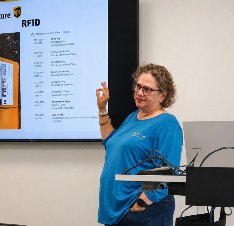 Allison Wilke giving presentation at spokane business connections meeting